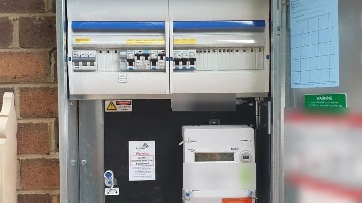 New galvanised meter box with a two-section switchboard, main switch and meter